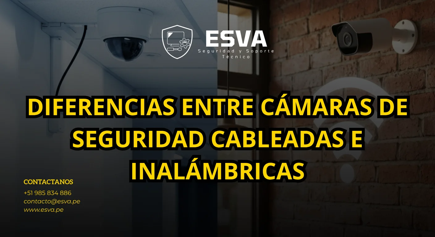 Comparativa visual entre una cámara de seguridad cableada y una inalámbrica, mostrando diferencias en la calidad de imagen.